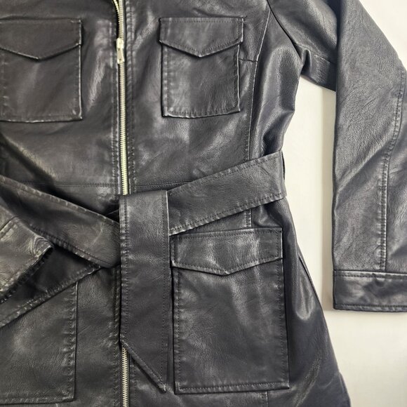 Baccini Faux Leather Jacket Woman's Black Size Medium Full Zip Pockets NWT - Picture 2 of 12